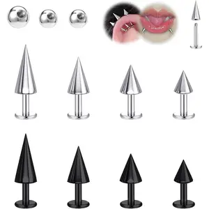 16G Spike Flact Back Earrings Cartilage Lip Rings, Stainless Steel Daith Helix Tragus Studs, Rook Lobe Lip Piercing for Women Men
