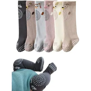 KF5-SK011   Toddlers Knee High Socks Girl Boy Non Slip with Grips Anti Skid Socks Newborn Infant Indoor Floor Crawling Tube Stockings