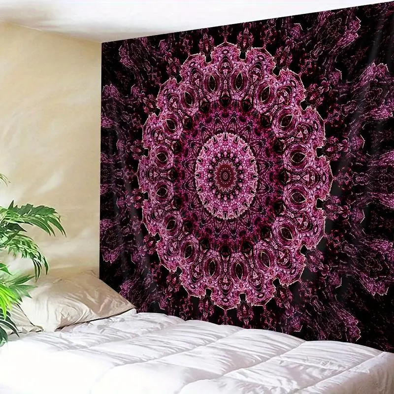 Bohemian Mandala Floral Pattern Polyester Artwork Tapestry - Single Sheet Indoor Wall Hanging for Home Decor Items, Room & Dorm Room Use, Easy Install with Free Installation Package & Piggy Bank