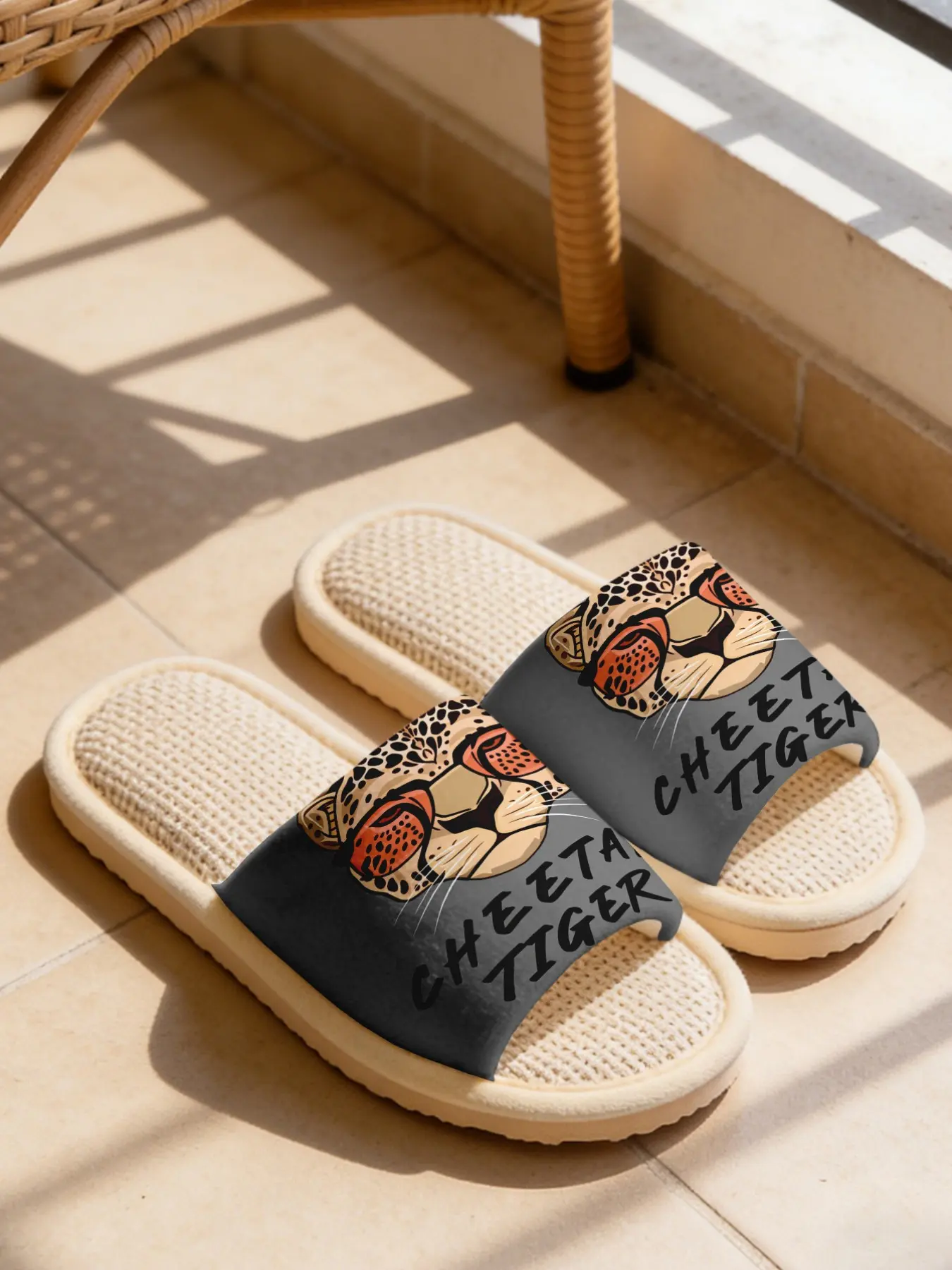 Women's Casual Cheetah Print Slippers, Breathable Eva Sole, Anti-Slip Quiet Home Shoes, All-Season Textile Footwear, Base