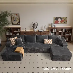 【3 Packages Shipping】132" U-Shaped Cloud Sectional Couch Plush Corduroy Modular Sofa with Double Chaise No Assembly Deep Seat Boneless Sofa Set for Living Room #SummerVibes