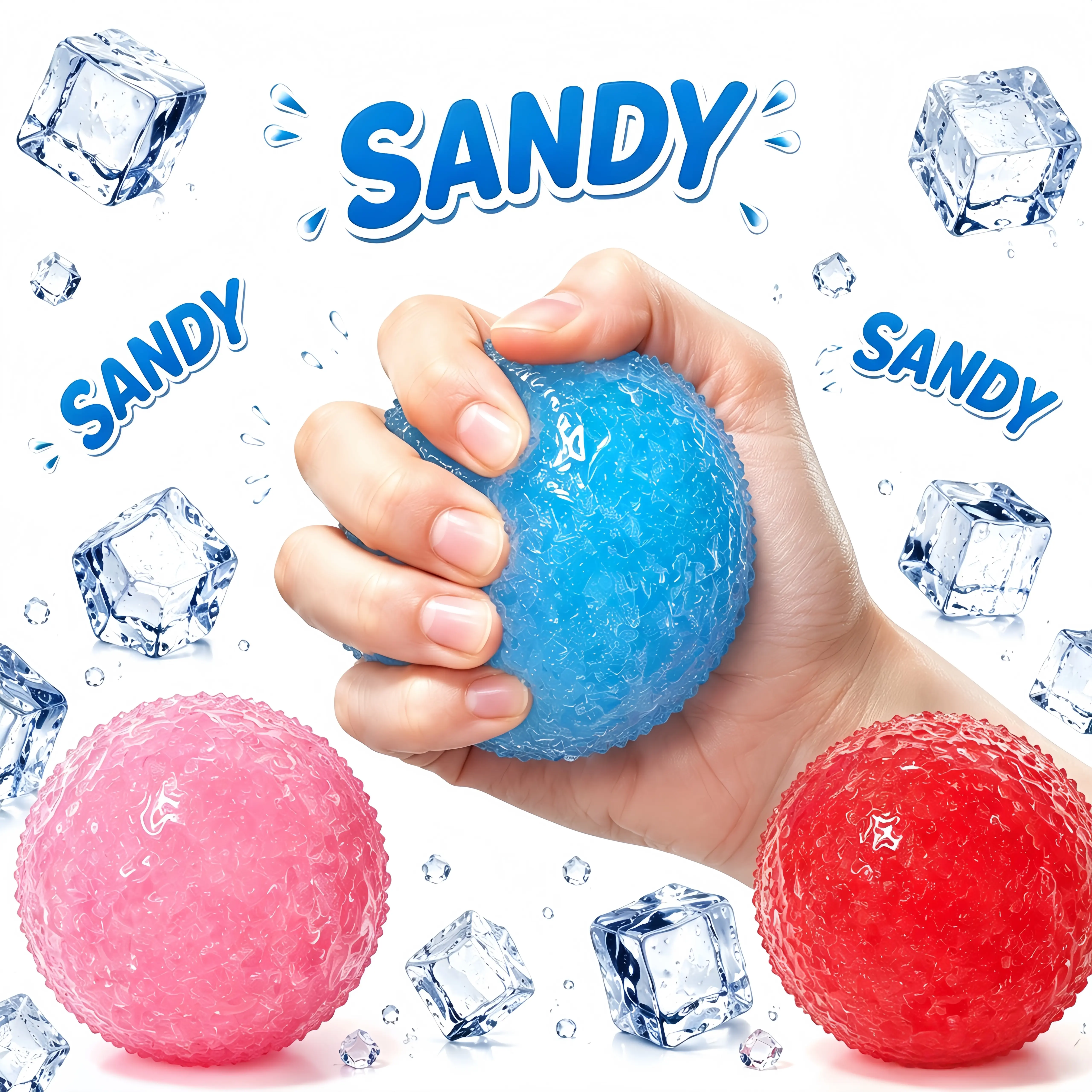 1Pcs/3Pcs Ice Slushy Sandy Crunch Squishy Ball - Soft TPR Shell Sand Filled Fidget Toy with Satisfying Crunch Sound, Palm Size Stress Relief for Office & Home