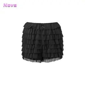 Women’s Layered Ruffle Bloomers Low Waist Bow Front Solid Color Shorts Casual Summer Mini Shorts