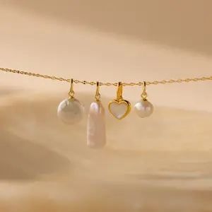 Pearl Pendant Charms Set by Caitlyn Minimalist - Set of 4: Dangling Pearl Charms for Necklace, Bracelet, & Earrings - Vintage Jewelry - Birthday Gift for Her