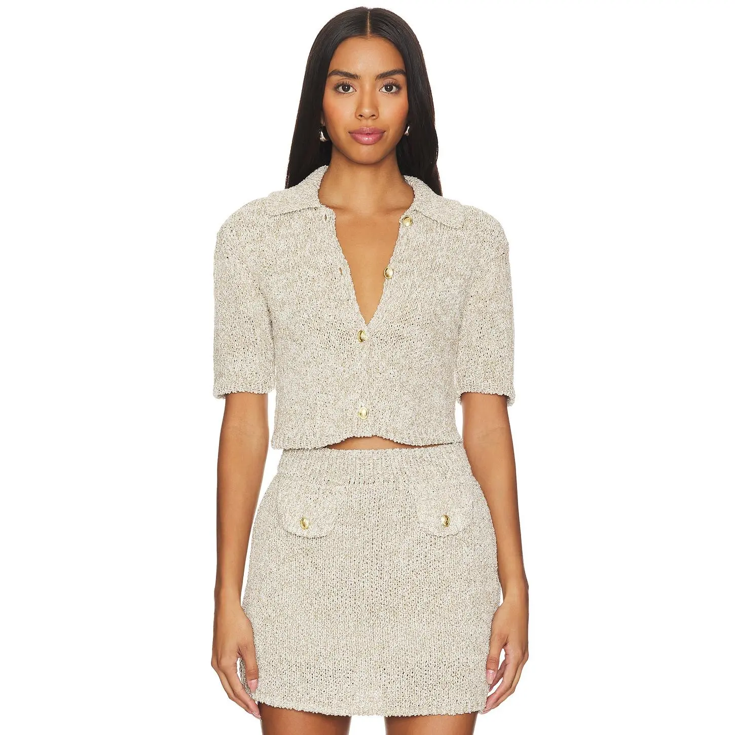 ASTA RESORT Morgan Polo Cardigan in Gold