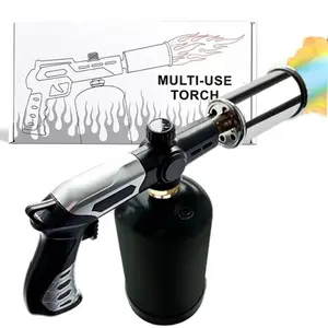 Propane Torch Gun for BBQ Grill & Camping, Adjustable Flame Cooking Torch with Safety Lock, Fast Charcoal Starter for Steak, Fire Pit, Fireplace, Outdoor Cooking, Sous Vide, High Heat Torch, Tank Not Included