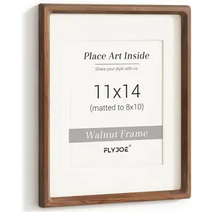 11x14 Picture Frame, USA-Sourced Natural Walnut Wood Photo Frame with Tempered Glass, Handcrafted Rounded Corner 11 x 14 Wooden Frame Matted to 8x10 Photos, Wall or Tabletop Display