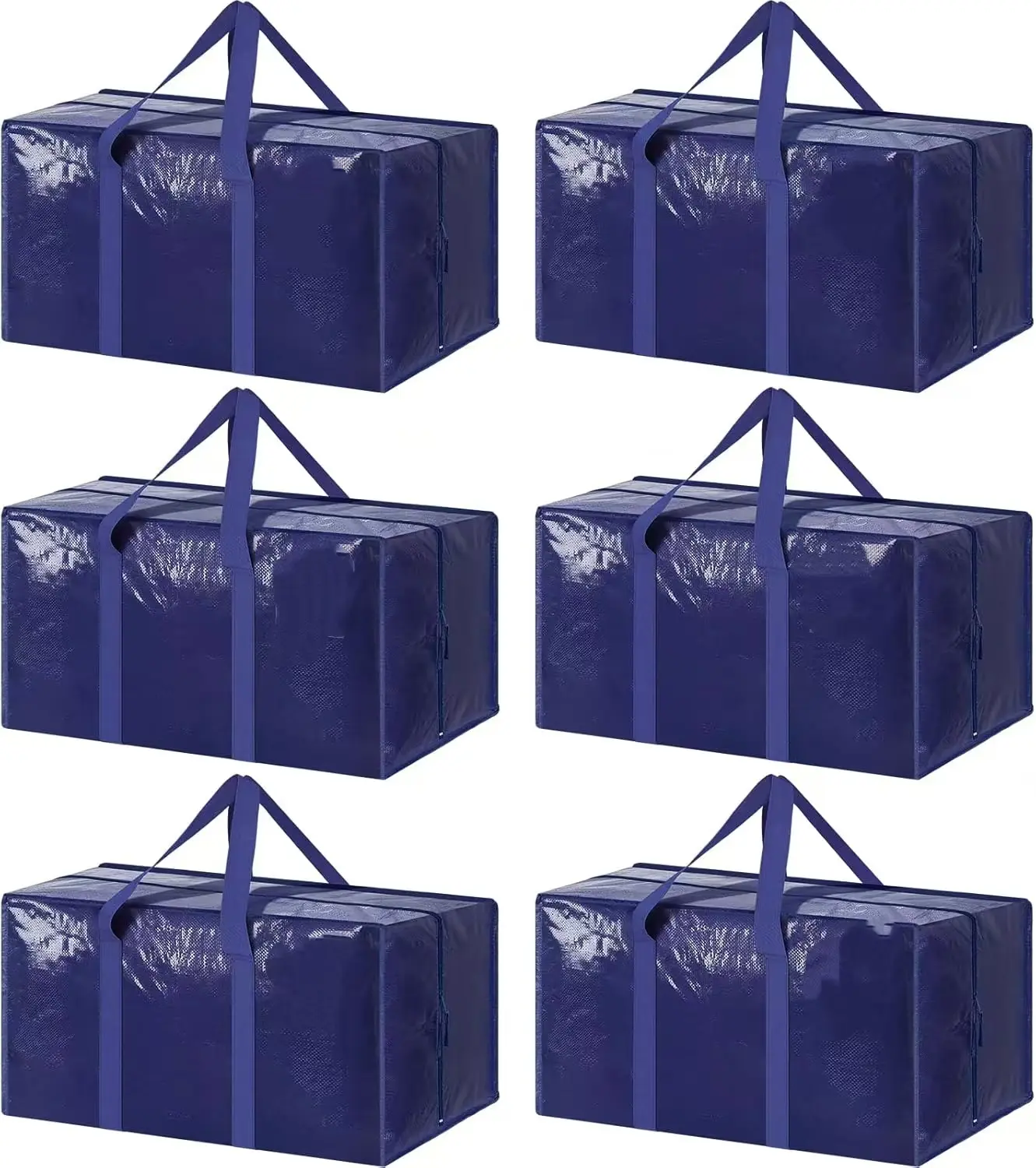 6-piece set of extra-heavy-duty large moving bags, featuring sturdy zippers and comfortable handles; durable garment storage bags, carry bags, and storage bins; blue college moving boxes; dark blue