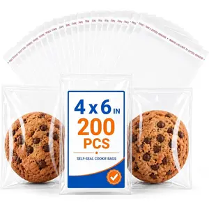 Cookie Bags with Seal, 200 Pack 4x6 inch Self Sealing Cellophane  Bags with Adhesive Strip for Easter Candy, Cookies, Classroom Exchange, Party Favors, Bakery & Small Business Packaging