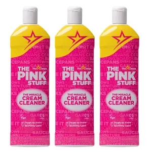 THE PINK STUFF 500 ml Miracle Cream All-Purpose Cleaner (3-Pack), Liquid Cream Cleaner, Natural Cream Cleaner, Grease Cutter, Multi-Surface Cream Cleaner, Rhubarb Scent Cleaner, Revives Surfaces, Tough Stain Remover.