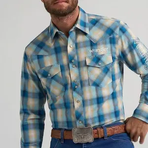 MEN WRANGLER BLUE/ORANGE STRIPED BUTTON UP SHIRT- 112379236