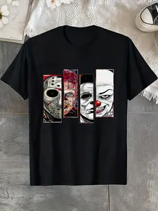 Classic Slasher Horror Movie Characters Graphic T-Shirt 100% Cotton Soft Comfortable Unisex Short Sleeve For Horror Fans