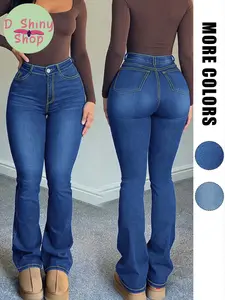 Women's Fashionable Style Plain Color Tight-Fitting Sexy Casual Versatile Denim Flare Pants, All Seasons Comfortable Jeans