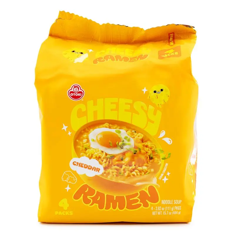 Ottogi/Otoki Cheddar Cheese Ramen 4-Pack Authentic Korean Instant Noodles 111g Each Creamy Chewy Texture Quick Meal Option