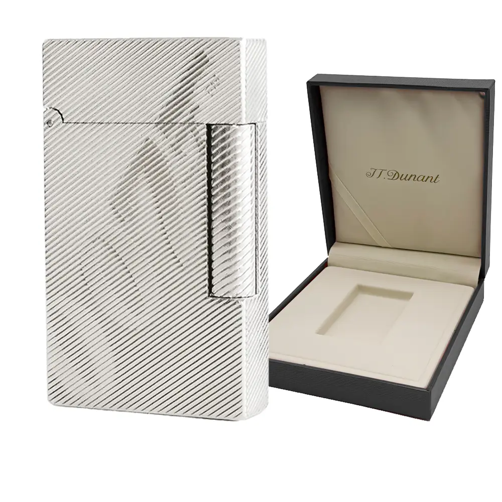 JT. Dunant 007 Limited Edition Lighter with Diagonal Engraving & Spiral Ignition Wheel Gold Plated Brass Refillable Smoking Accessory Rotating