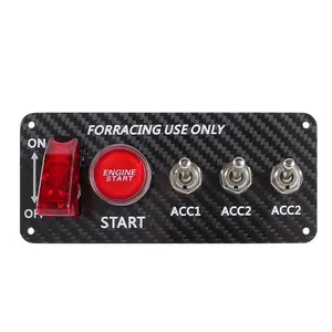 12V Carbon Ignition Switch Panel Engine Start Push Button LED Toggle Racing Auto