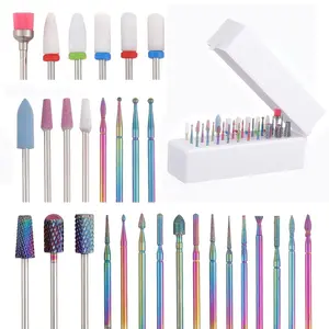 Nail drill bit head, ceramic cuticle file head, tungsten steel milling cutter, nail art tools with storage box, for removing acrylic and gel nails