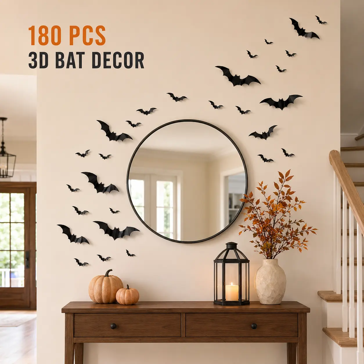 180PCS 3D Black Bat Decorative Stickers, Smooth Animal Non-Light-Up Halloween Home Decor, Spooky Decals for Walls, Haunted House Parties, Animals