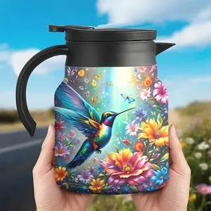 34oz Hummingbird Floral Carafe | Vibrant Rainbow Bird & Flower Print | Keep Drinks Hot/Cold All Day! Perfect Nature Lover Gift! Aesthetic