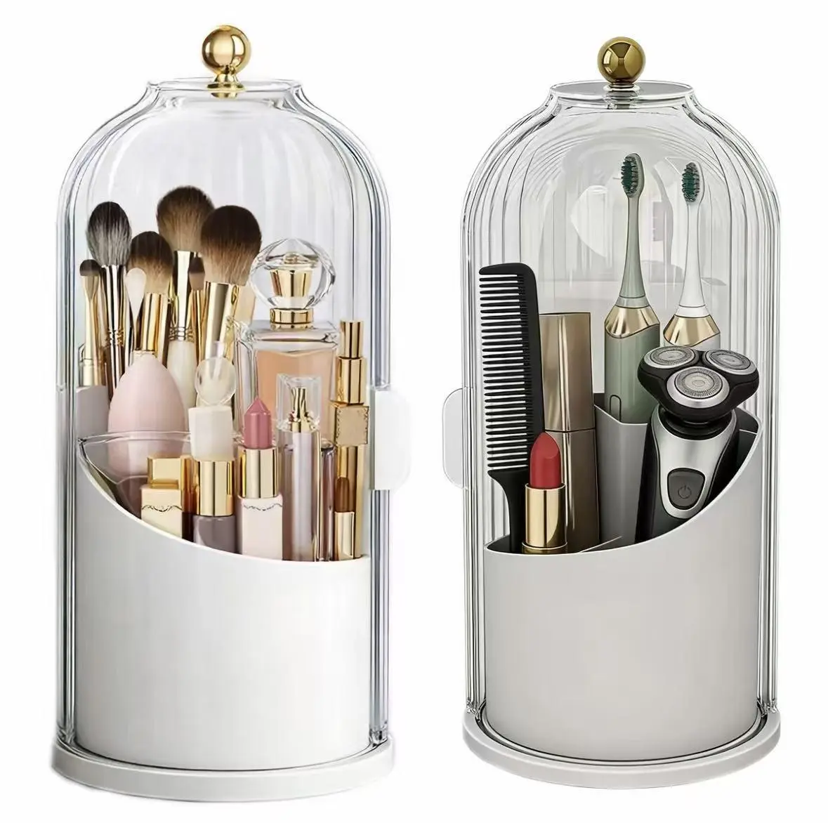 Toothbrush holder with sliding lid, rotating bathroom countertop organizer with 3 slots, toothbrush and toothpaste holder, bathroom counter stand, caddy