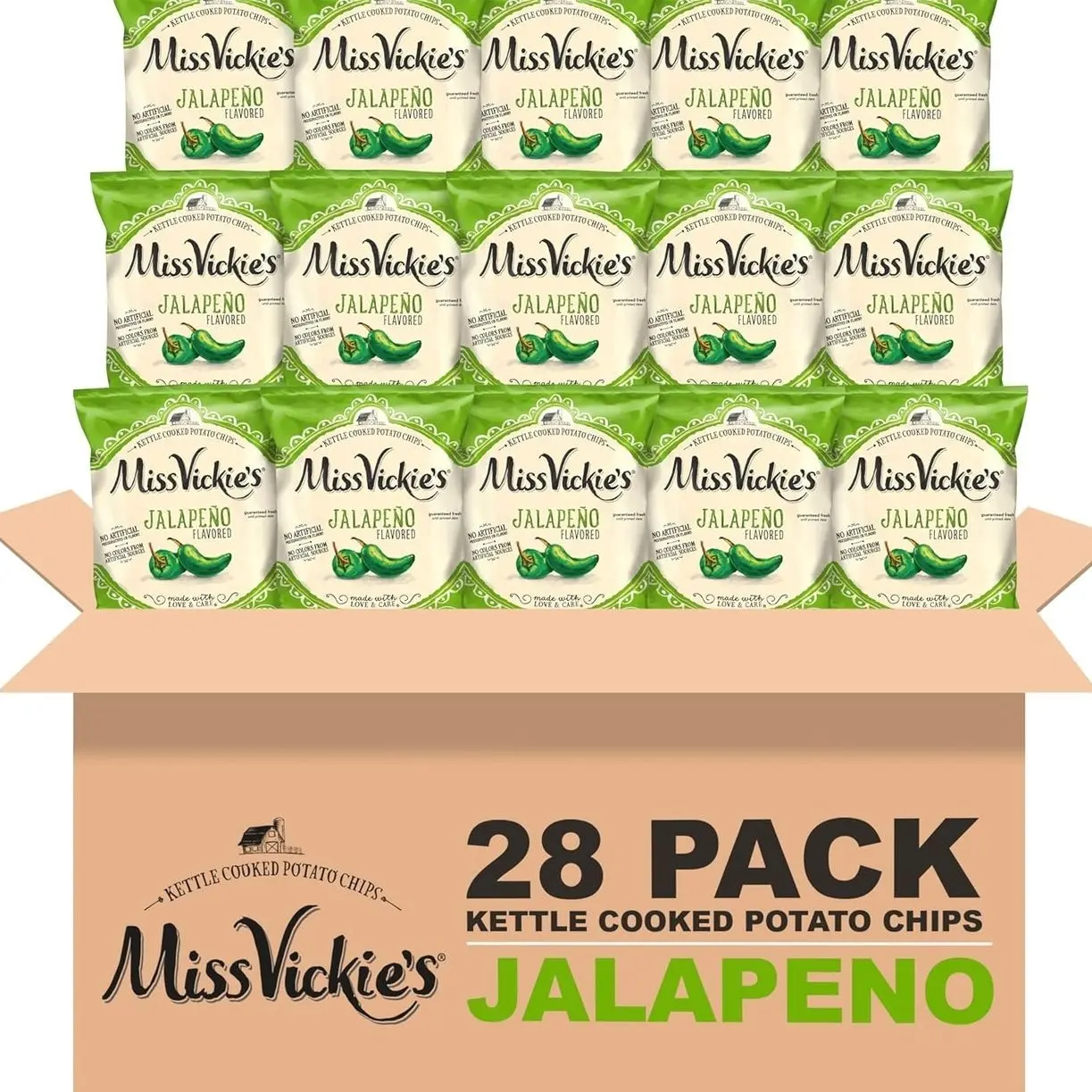Miss Vickie's Kettle Cooked Potato Chips, Jalapeno, 1.375 Ounce (Pack of 28)