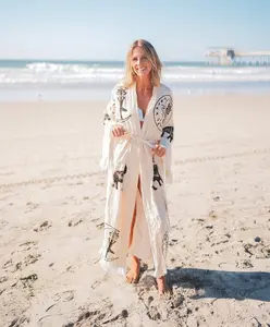 Handmade Boho Festival Kimono, Muslin Cotton Beachwear, Morning Robe, Beach Coverup, Dressing Gown