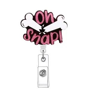 On Snap Letter Pattern Badge Reel, 1 Count Acrylic ID Holder with Clip for Nurses, Doctors, Students & Office Staff, Identification Badges & Supplies