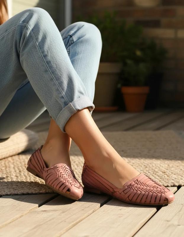 Women's Mexican Leather Huaraches Flat Sandals Model 2167 Handmade Woven Style Genuine Leather Upper Comfortable Ethically Made in Mexico Closed Toe