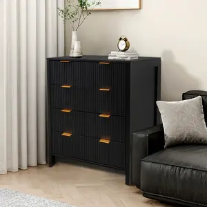 Fluted 4 Drawer Dresser, 30 Inch Modern Bedroom Dresser with Drawers, Wooden Chest of Drawer with Golden Handles