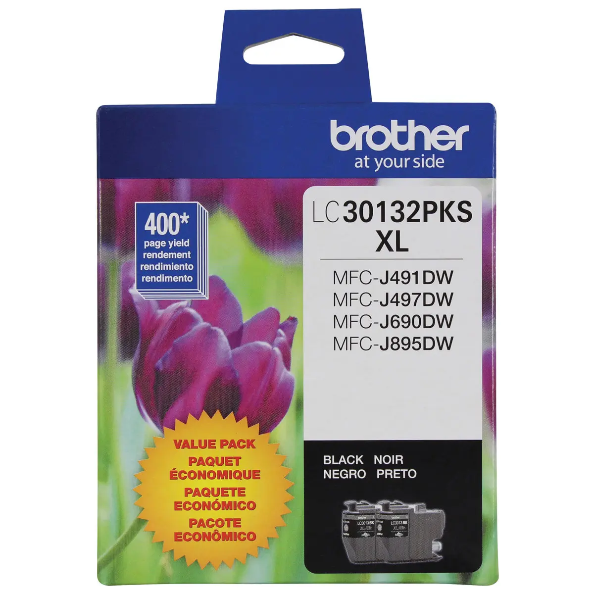 Brother LC3013 High Yield Print Ink Cartridge, Black, 2-Pack, Up to 400 Pages, Plastic Pack