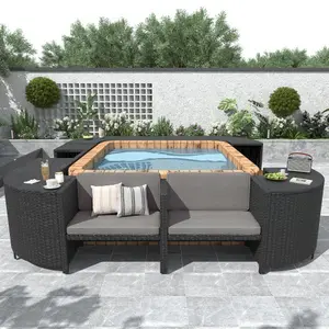 Seizeen Outdoor Rattan Sectional Sofa Set, Spa-Inspired Design, Wooden Seats, Built-in Storage, Compact Mini Sofa