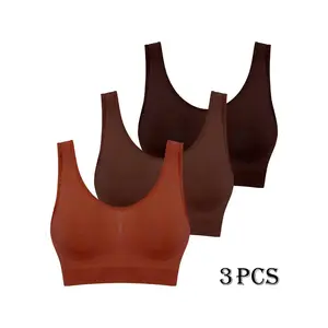 [Seamless Sports Bras] 3pcs Women's Seamless Comfort Single-Layer Thin Non-Padded Shock-Absorbing Sports Bras