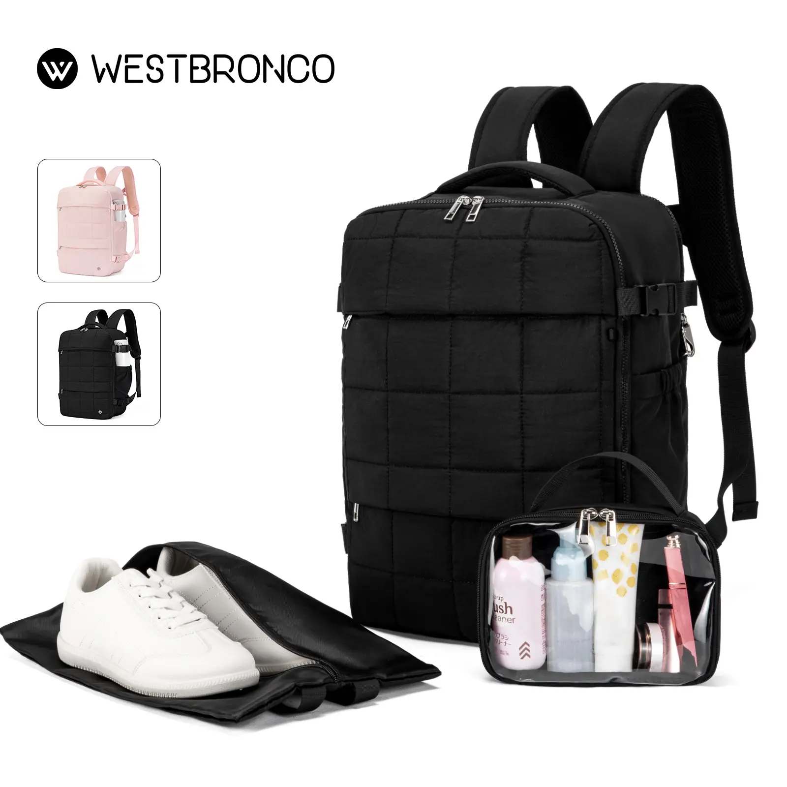 WESTBRONCO Multi-Function Adjustable Casual Travel Puffer Backpack - 17in 30L Carry-On for Airplanes, with Shoe & Storage Bags, Back to School Haul Campus Life Organized Daypack Gift for Her (Summer Sale),back to school,back to school haul