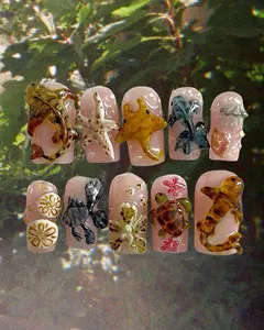 Terra Nail – Ocean Animal 3D Press On Nails – Handmade Sea Turtle, Starfish, Shark, Dolphin Art, Unique Summer Beach Nails – TN104