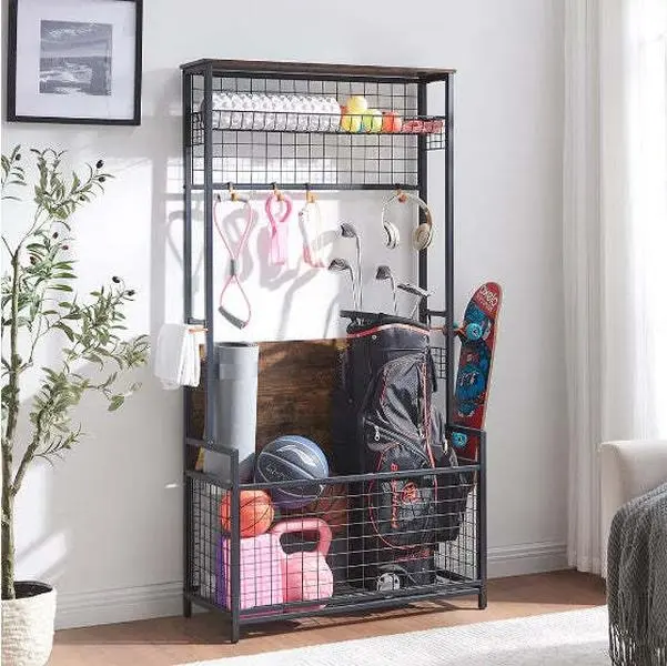 Garage Sports Equipment Storage Rack With Bench Storage Rack