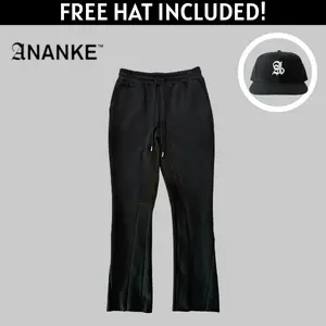 ANANKE Fate Heavyweight Fleece Flared Sweatpants - Mid Waist Fitted Below the Ankle All Seasons Street Style Cotton & Polyester Blend with Elastic Waistband and Side Pockets Menswear Canvas