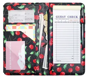 4.7 X 9 Cherry Server Book with Zipper Pocket Bling Waitress Book with  Pocket and  Closure, Restaurant Waitstaff Organizer Fit Server Apron with High Volume Pocket