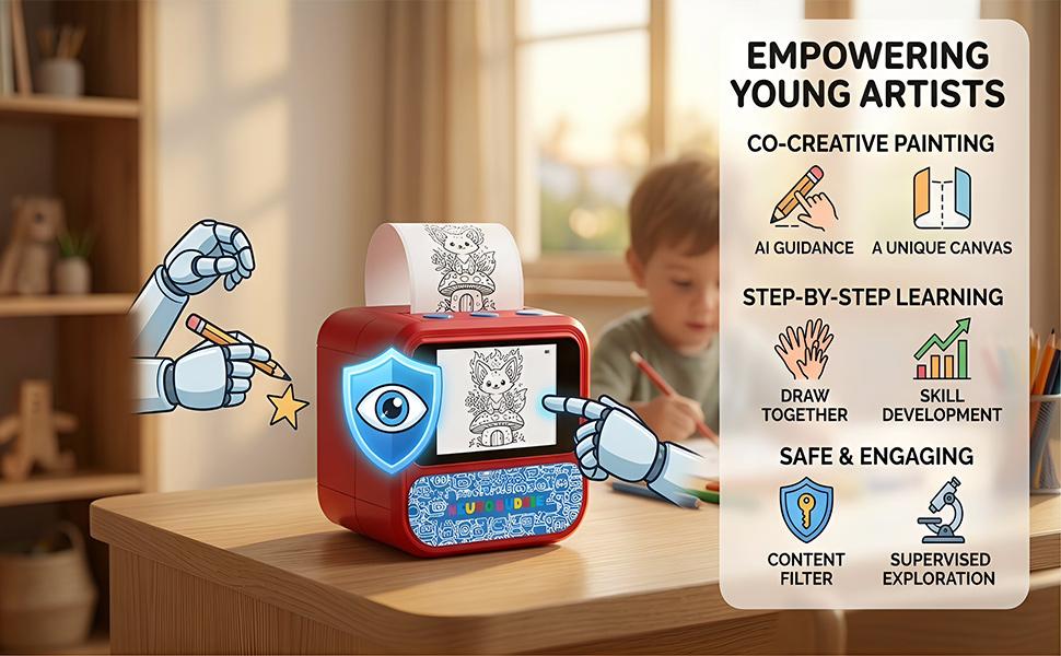 【Buy 1 Get 1 Free】AI Sticker Printers - Sticker Box Printers for Kids Voice-to-Print Mini Thermal Printer, Inkless Portable Sticker Maker for Coloring Pages, Journals, Labels, Notes & DIY Crafts