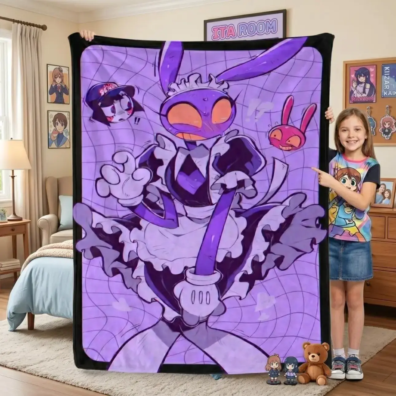 The Amazing Digital Circus Jax Throw Blanket, Kawaii Anime Bunny Maid Character Soft Cozy Plush Bed Blanket, Lightweight Warm Blankets for Kids Bedroom Decor, Couch Sofa Living Room, Birthday Gifts for Cartoon Fans