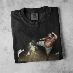 Black Guy Kicking Crocodile Tshirt, 100% Cotton Funny Meme Shirt, Stupid Dumb Graphic Tee, High Quality Cotton Crewneck Gift T-Shirt