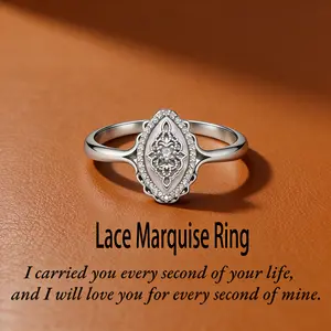 925 Sterling Silver Plated Lace Marquise Ring Mother of Pearl CZ Sentimental Mother Daughter Jewelry Gift for Mom