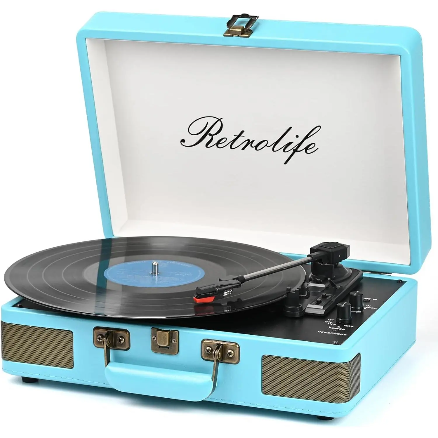 3-Speed Belt-Driven Retro Wireless Vinyl Turntable - Bluetooth Portable Suitcase Player with PU Leather Design, Built-in Stereo Speakers, Enhanced Sound, 3.5mm Headphone Jack, Manual Controls, Classic Retro Appearance, Room Accessory for Vinyl Records