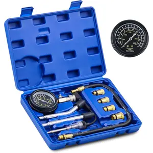 Engine Compression Tester, 9 pc Fuel Pressure Gauge Set with Spark Plug Tester for Small Engines, Cylinder Leak Down Tester for Gas Petrol Engines, Automotive Fuel Pressure Test Kit