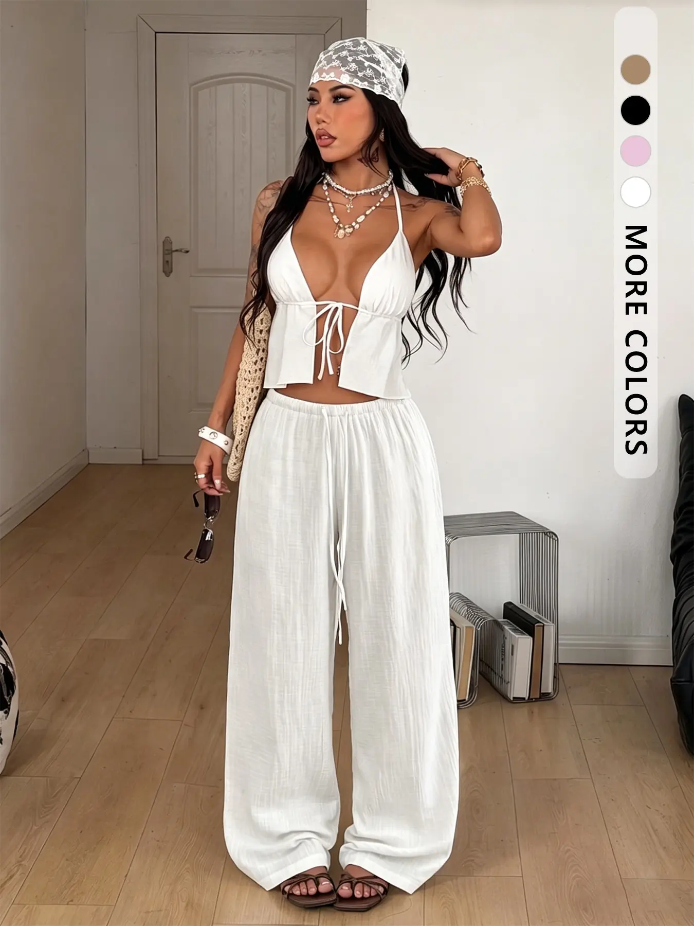 Women's Summer Boho Beach Pants, Drawstring Waist, Adjustable, Fitted, Plain, All Seasons, Multicolor Options, Casual, Boho Casual Bottoms, Birthday Dress, Bottom, Womenswear, Bohemian