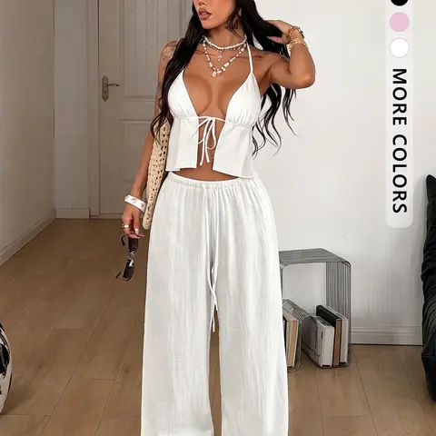 Women's Summer Boho Beach Pants, Drawstring Waist, Adjustable, Fitted, Plain, All Seasons, Multicolor Options, Casual, Boho Casual Bottoms, Birthday Dress, Bottom, Womenswear, Bohemian
