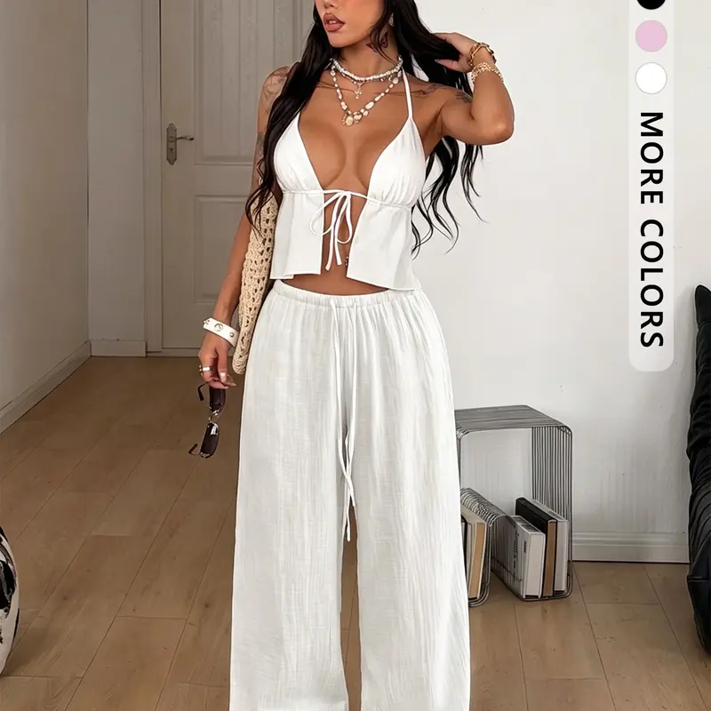 Women's Summer Boho Beach Pants, Drawstring Waist, Adjustable, Fitted, Plain, All Seasons, Multicolor Options, Casual, Boho Casual Bottoms, Birthday Dress, Bottom, Womenswear, Bohemian