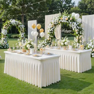 2 Pack Spandex Christmas Tablecloths for 4/6/8FT Rectangle Tables Stretch Wrinkle-Free Table Covers with Skirt for Holiday Parties Weddings & Banquets