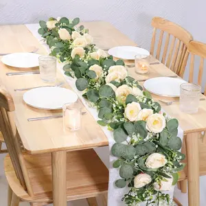 Artificial Leaf & Rose Vine, Faux Rose Garland Flower Centerpiece for Table Decor, Decorative Flowers for Home Party Wedding Decorations, Home Decor Supplies, Home Decor Accessory, Artificial Fake Flowers