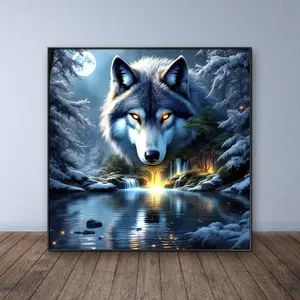 Wolf Pattern Diamond Arts Colorful Painting Kit without Frame, DIY 5D Diamond Arts Crafts Kit, Wall Art Decor for Home Living Room Bedroom, Diamond Painting Kits