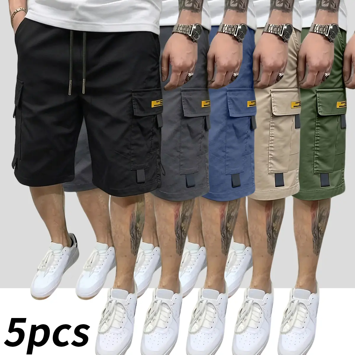 5-pack men’s summer casual shorts: multi-pocket loose fit shorts—perfect choice; cargo shorts with large pockets; summer workwear knee-length shorts; trendy straight-leg casual basketball shorts.,father'sdaygifts